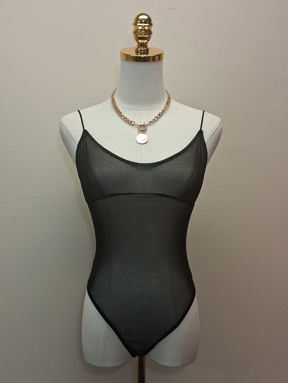 PrettyLittleThing Black Sheer Mesh Bodysuit Size 10 NWT